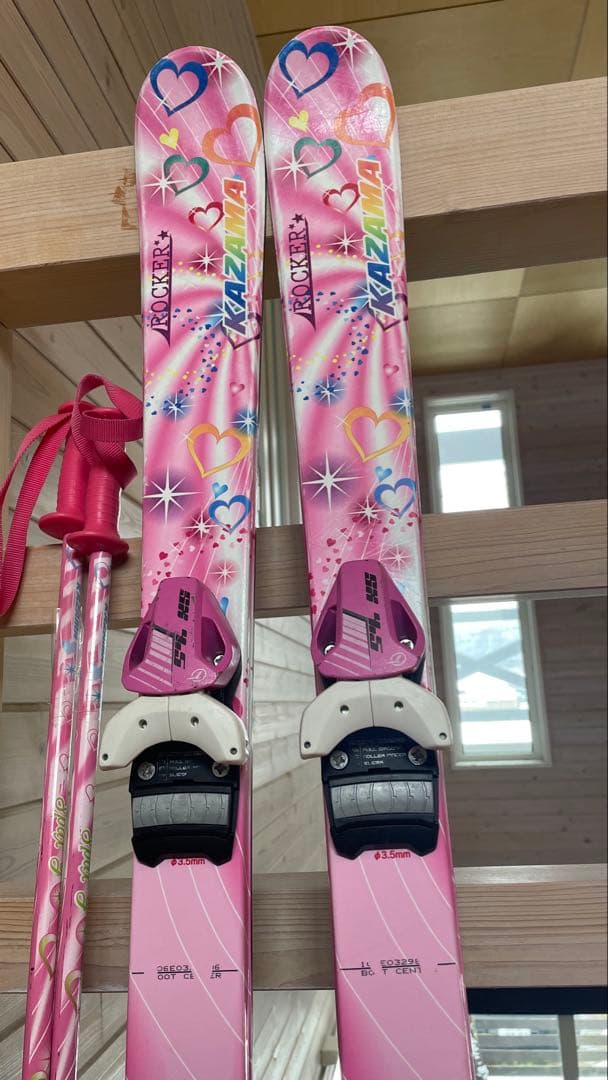 カービングスキー板106cmセットビンディングストックkazamaピンク