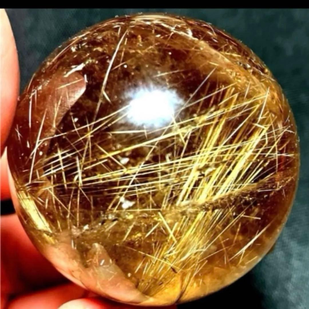 42mm ゴールドルチルクォーツ　丸玉　スフィア　金針水晶