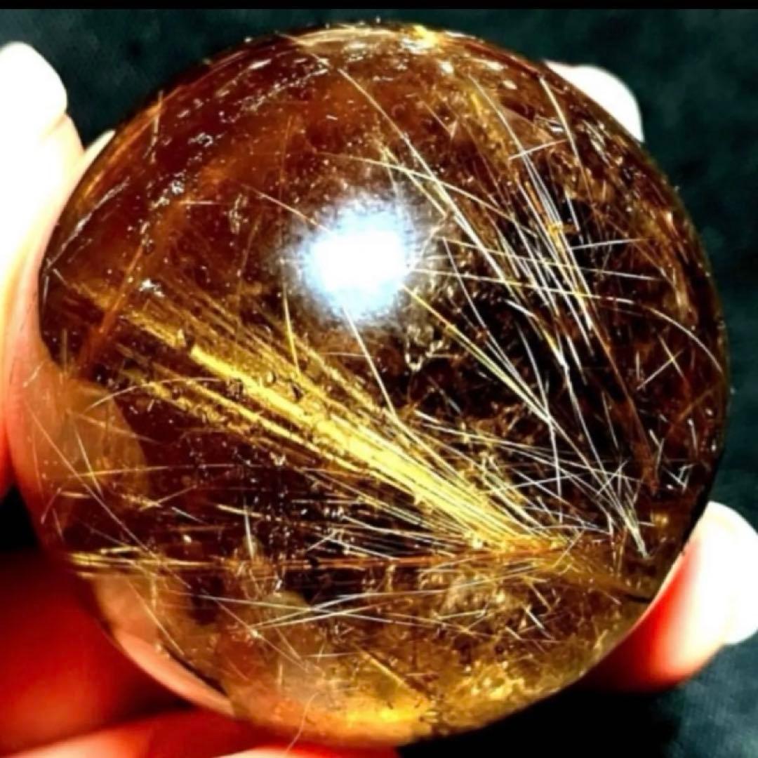 42mm ゴールドルチルクォーツ　丸玉　スフィア　金針水晶