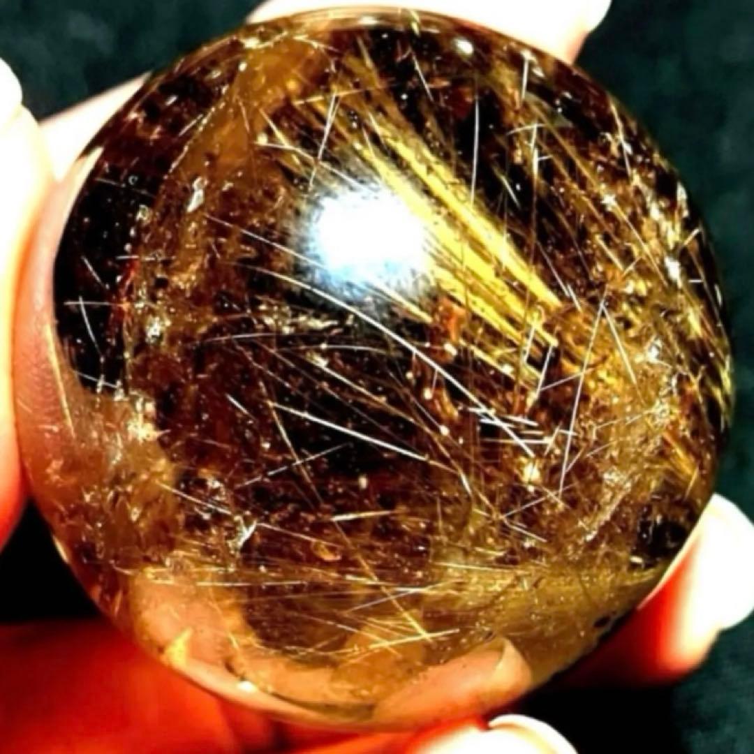 42mm ゴールドルチルクォーツ　丸玉　スフィア　金針水晶
