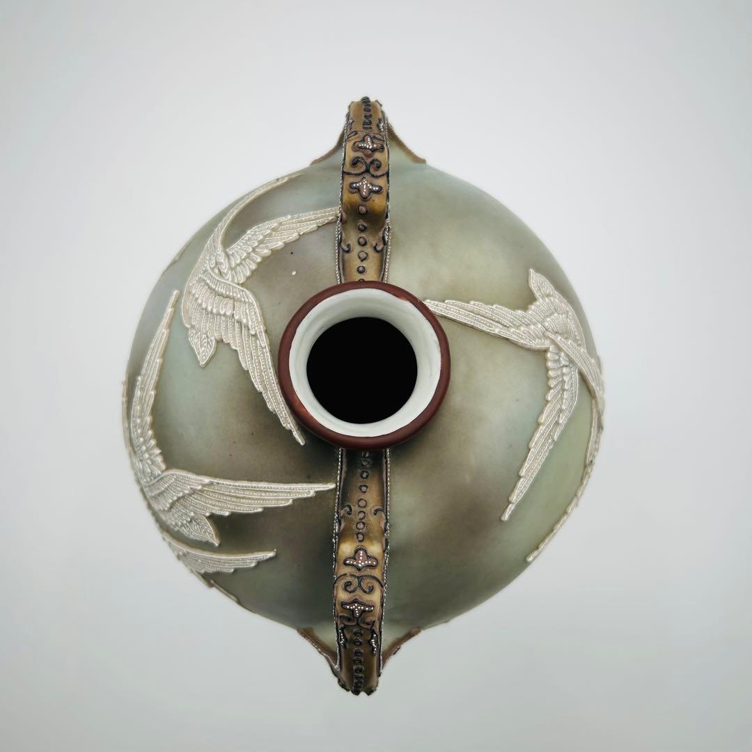 【オールドノリタケ　盛り上げフライングスワン　メープルリーフ】1891〜1911