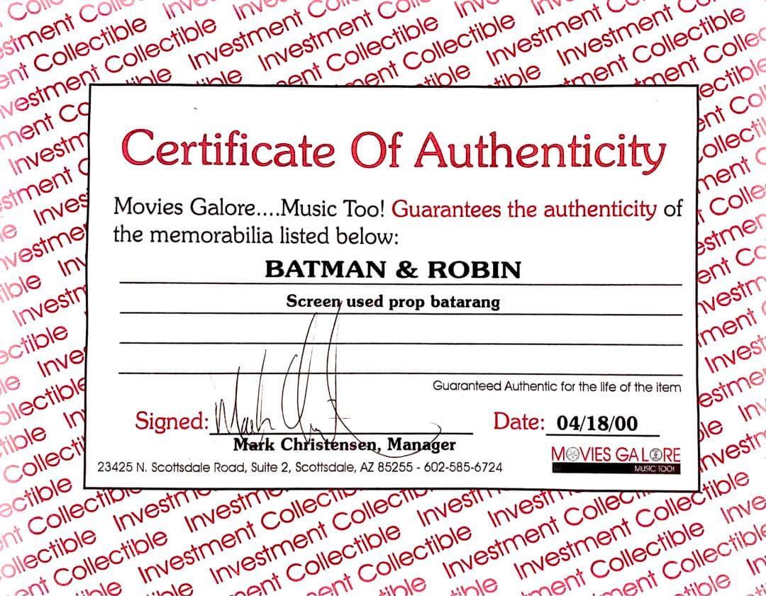 貴重激レア、世界限定 バッドマンロビン/映画で使用、世界18個NO4 証明書付き