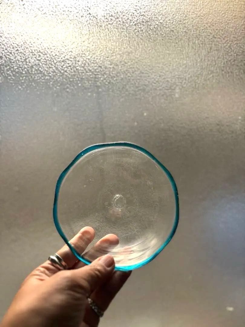 824 民芸 工芸 倉敷ガラス 色口巻き輪花小鉢 5枚組 ブルー 美品