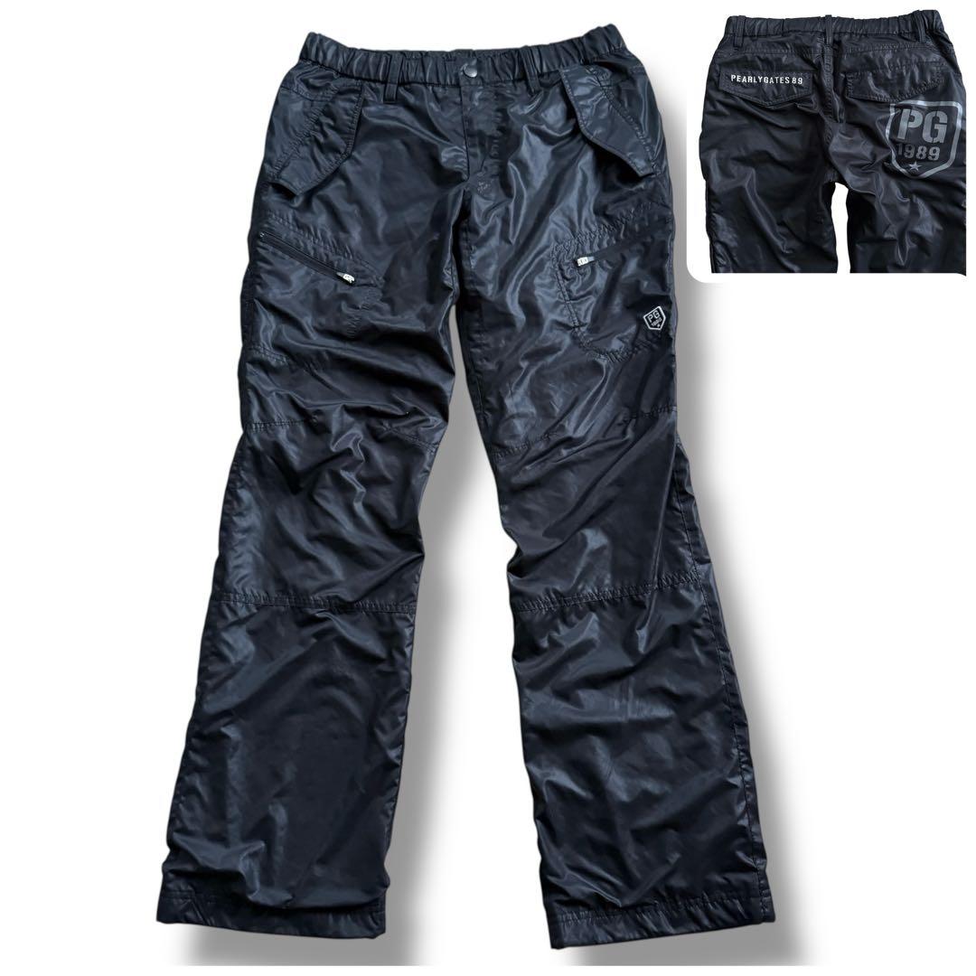 パーリーゲイツ 中綿 ナイロンパンツ ロゴ入り 5サイズ メンズL 黒 冬ゴルフ