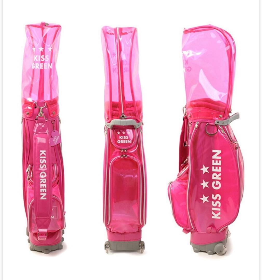 新品 キスオンザグリーン キャスター付きキャディバッグ クリアピンク