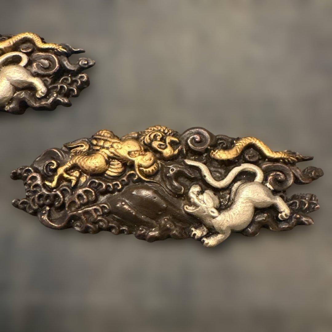 SALE⬇️時代物 目貫 龍虎　金銀　骨董　金工　刀装具　銅製