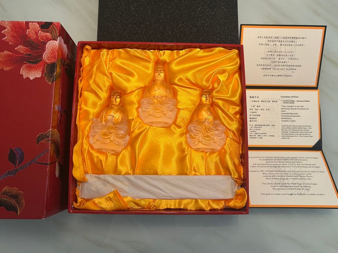 琉璃工房 三宝仏(阿弥陀/釈迦/薬師如来) 琉璃佛像観音菩薩 24K金箔 限定品