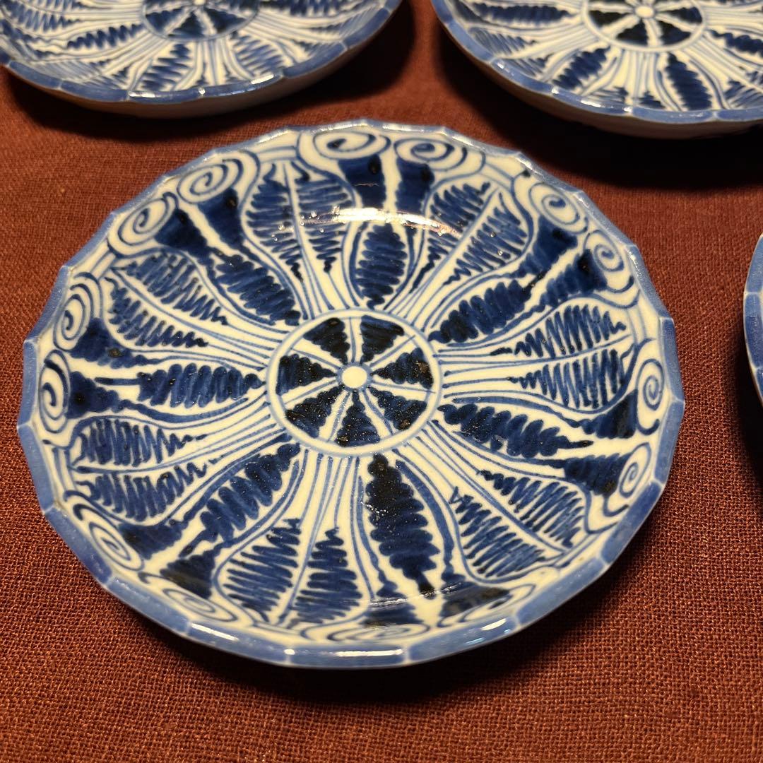 青と白 花模様の骨董小皿5枚セット