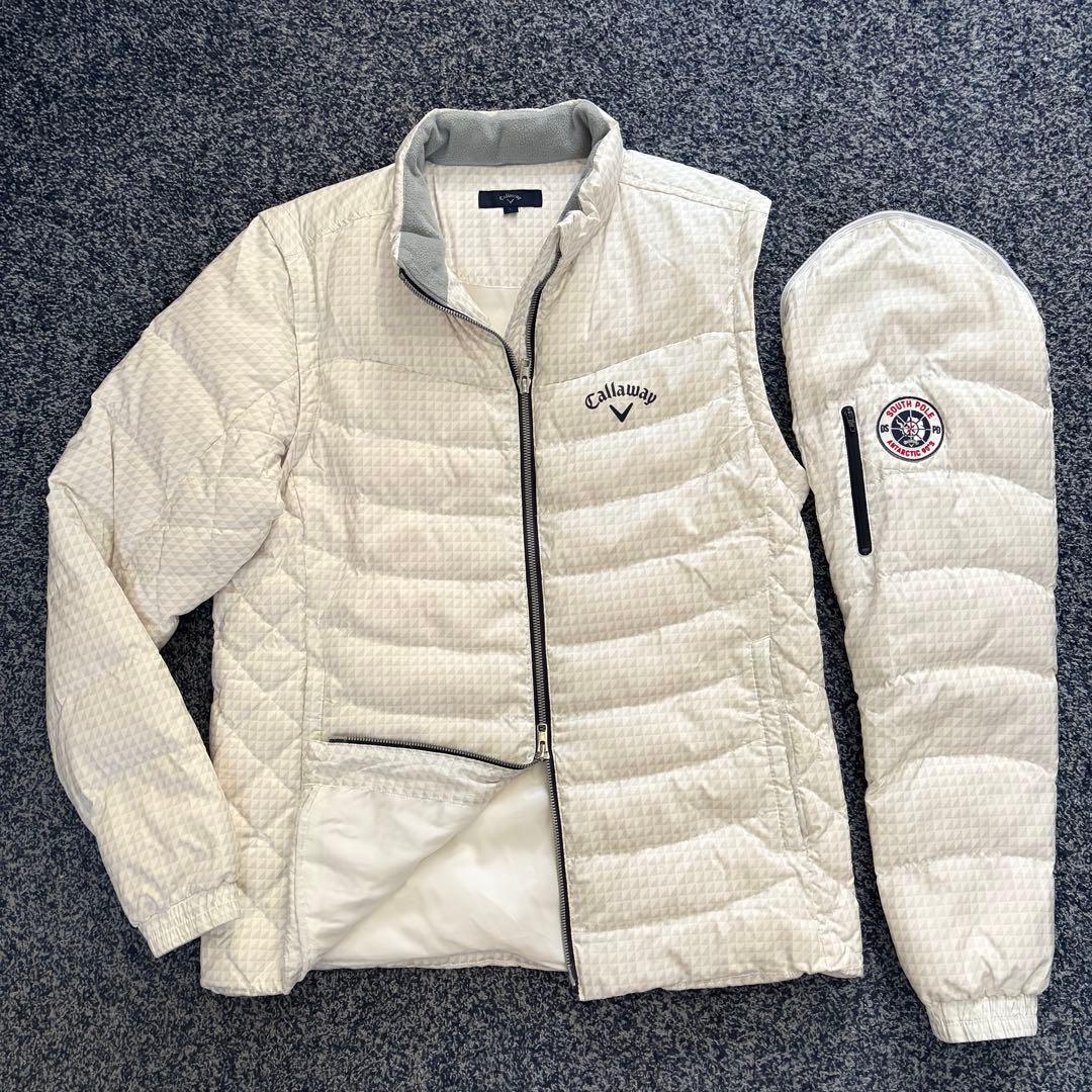 キャロウェイ　ダウンジャケット　総柄　2WAY　ブルゾン　ベスト　ホワイト系　L