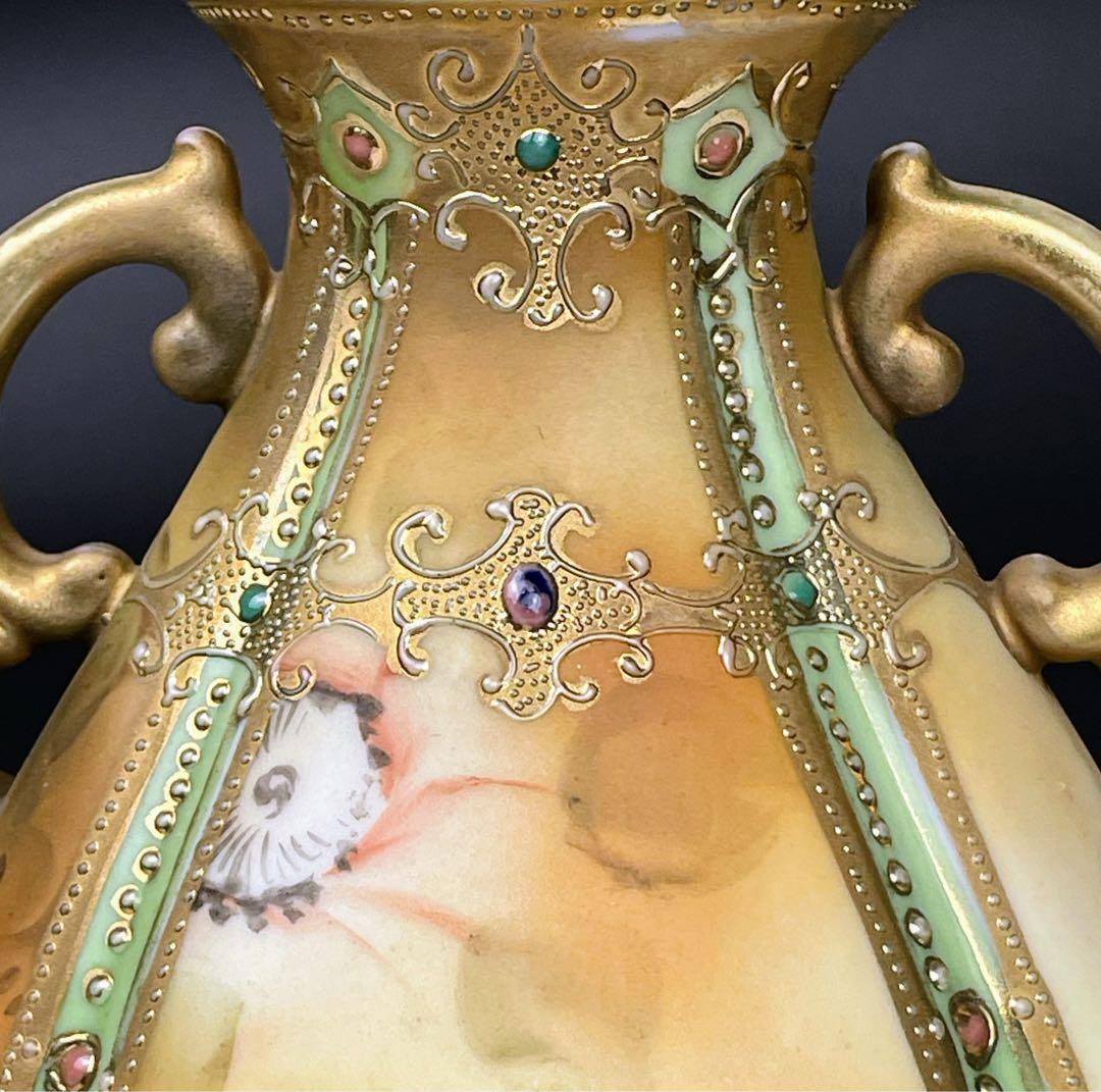 【美品】オールドノリタケ アールヌーボー ポピー紋花瓶 ジュエル ジュール