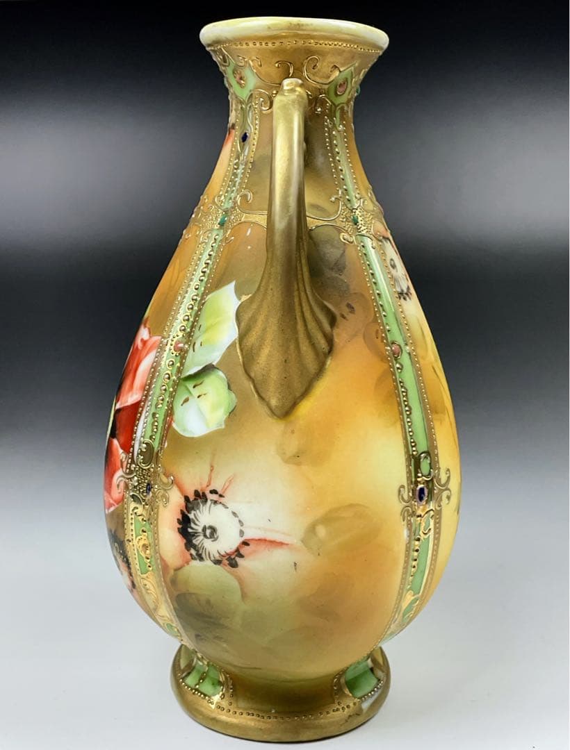 【美品】オールドノリタケ アールヌーボー ポピー紋花瓶 ジュエル ジュール