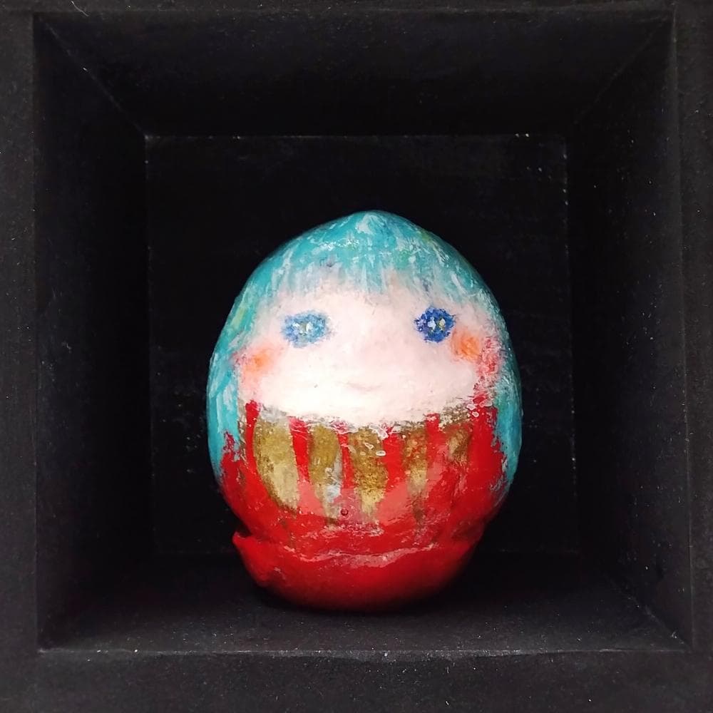 内野隆文　だるま姫　オブジェ　立体作品　古いダルマ・一合枡　アート作品　彫刻