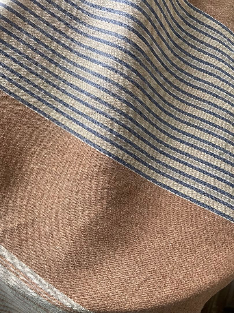 アンティーク 柿渋　ストライプ　風呂敷　綿　ティッキングリネン 173×181