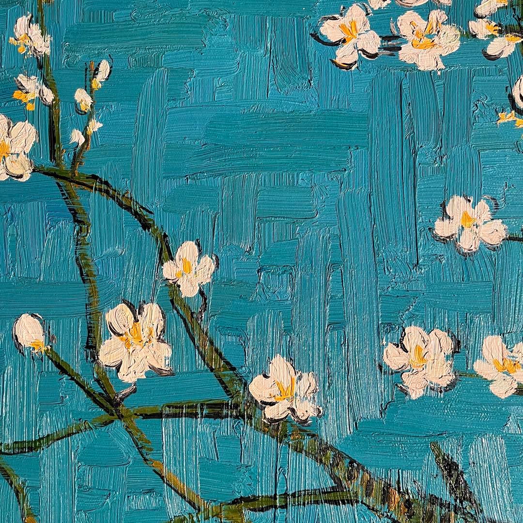 ★特大★手書き油絵 ゴッホ 花咲くアーモンドの枝 額付 絵画 インテリア 油彩画