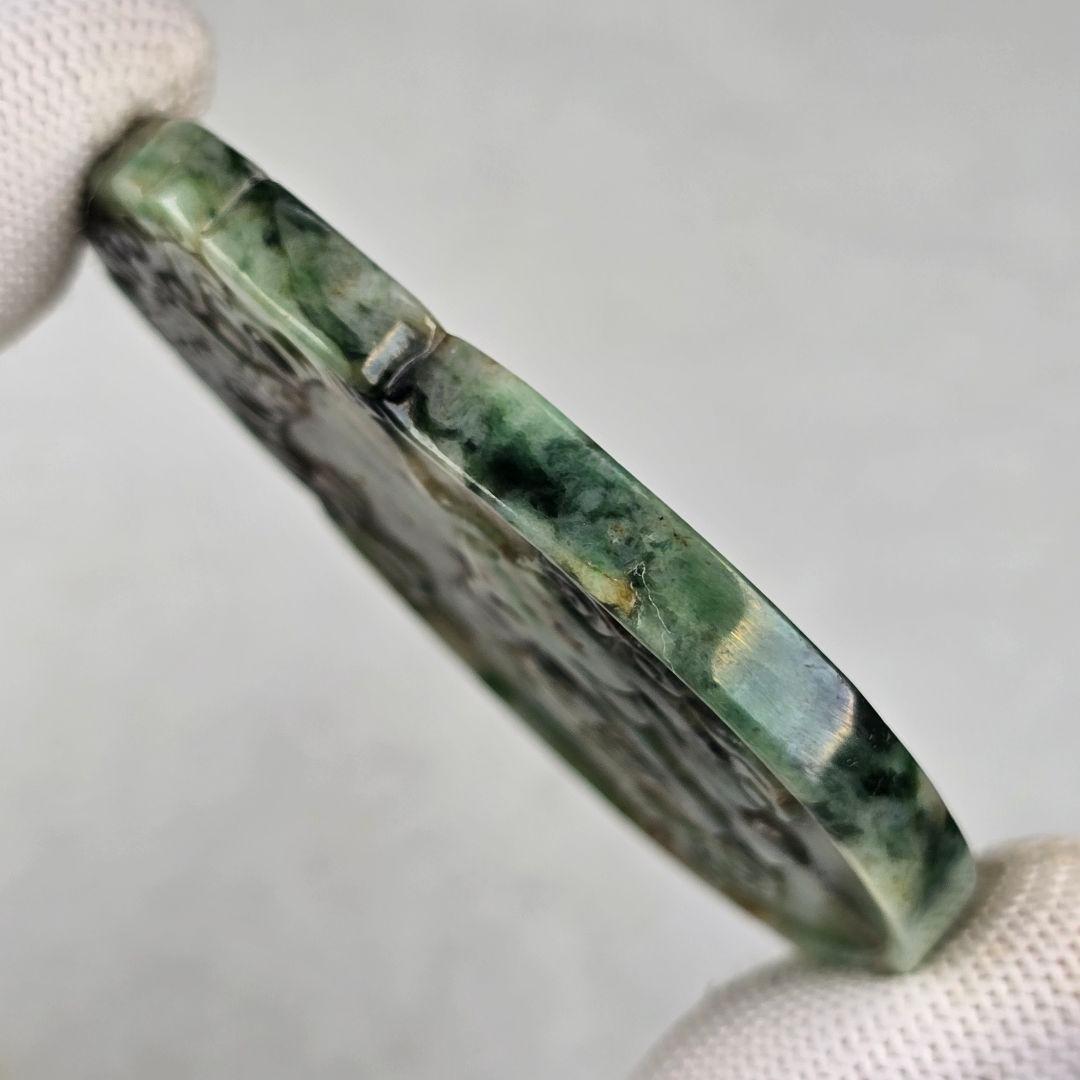 本物天然古翡翠 両面細工手彫 清 祥雲寅虎紋 玉佩 象嵌物 根付 貴重