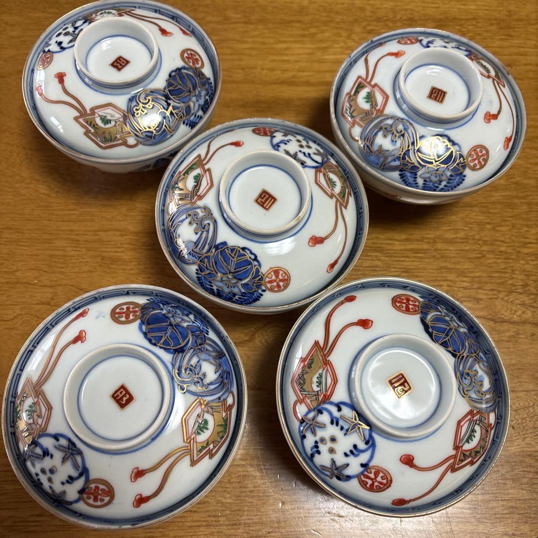 江戸後期伊万里小ぶり蓋碗5客