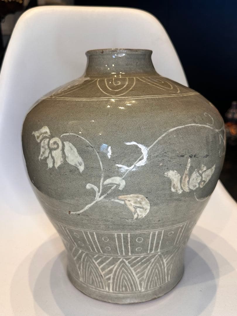 李朝 象嵌青磁 唐草文 大花瓶 古陶 古美術 骨董品 コレクション