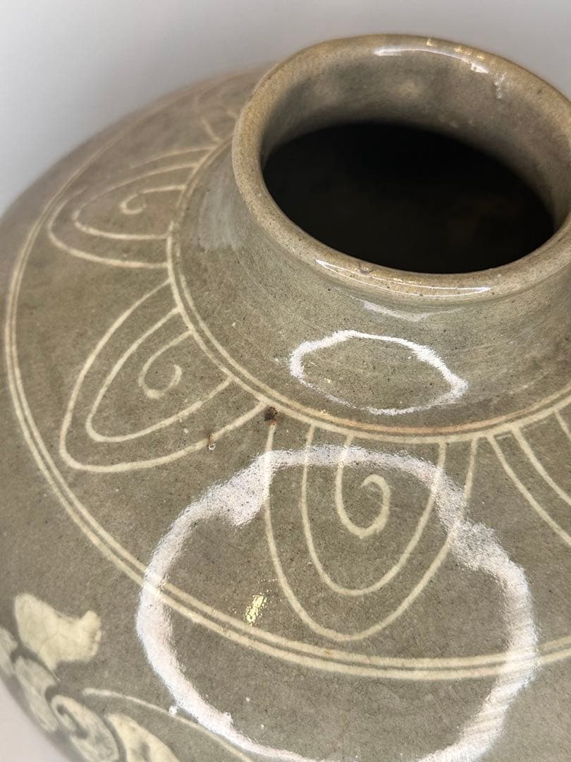 李朝 象嵌青磁 唐草文 大花瓶 古陶 古美術 骨董品 コレクション