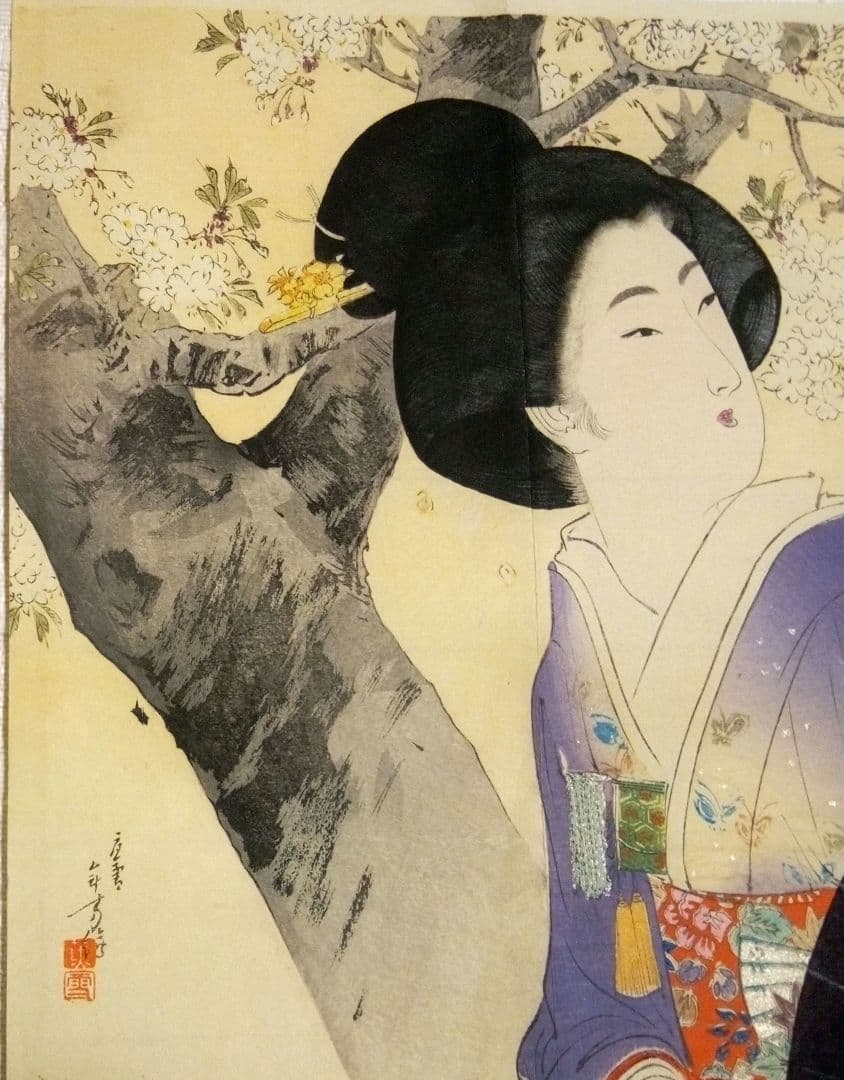 口絵木版画、小説日本女禮式大全の口絵二枚売りになります。水野年方と富岡永洗画