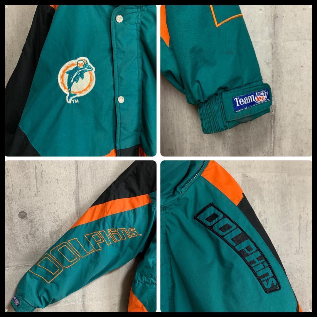 90s NFL パフジャケット 総刺繍ロゴ ドルフィンズ ウォームアップウェア