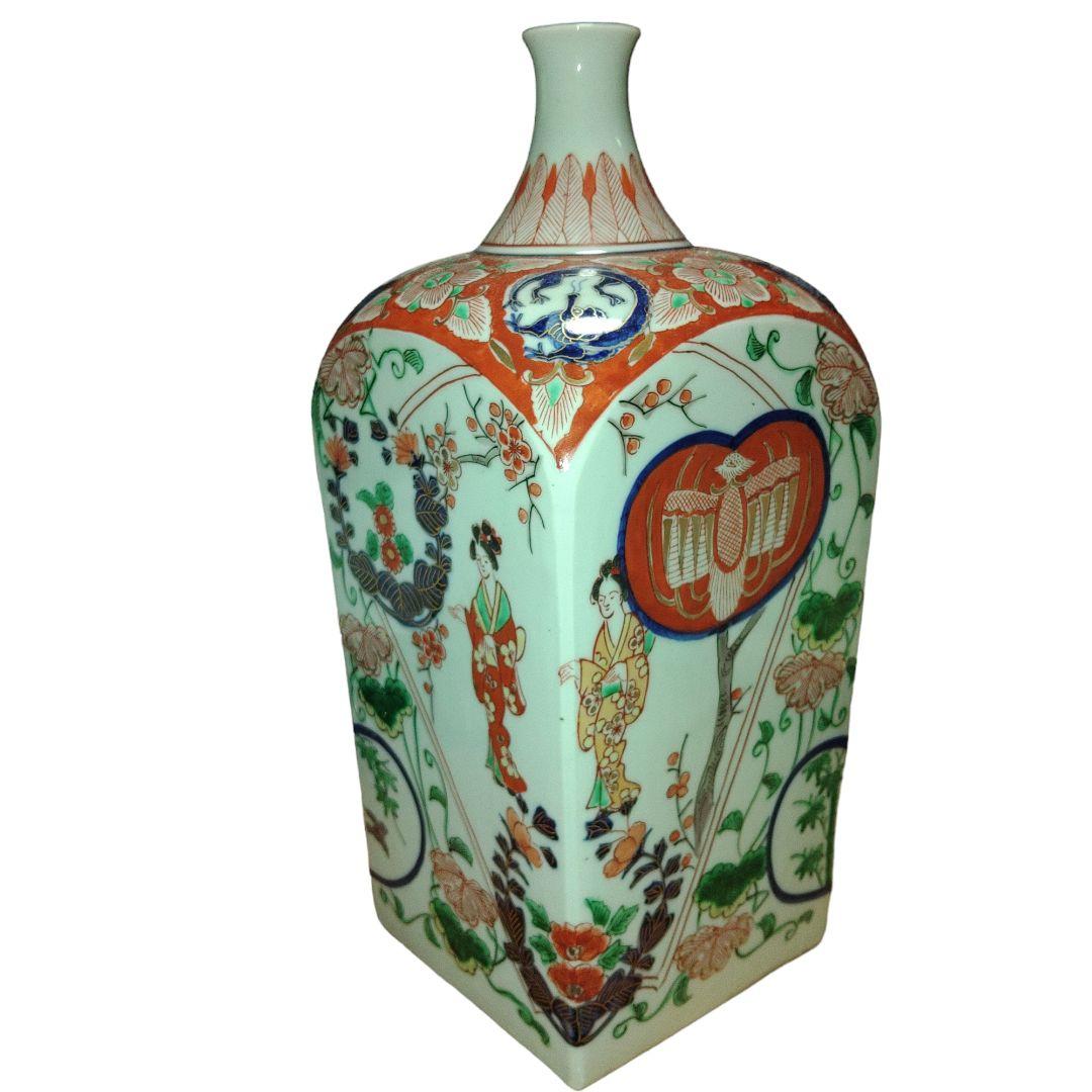 古伊万里　美人色絵角徳利　角福