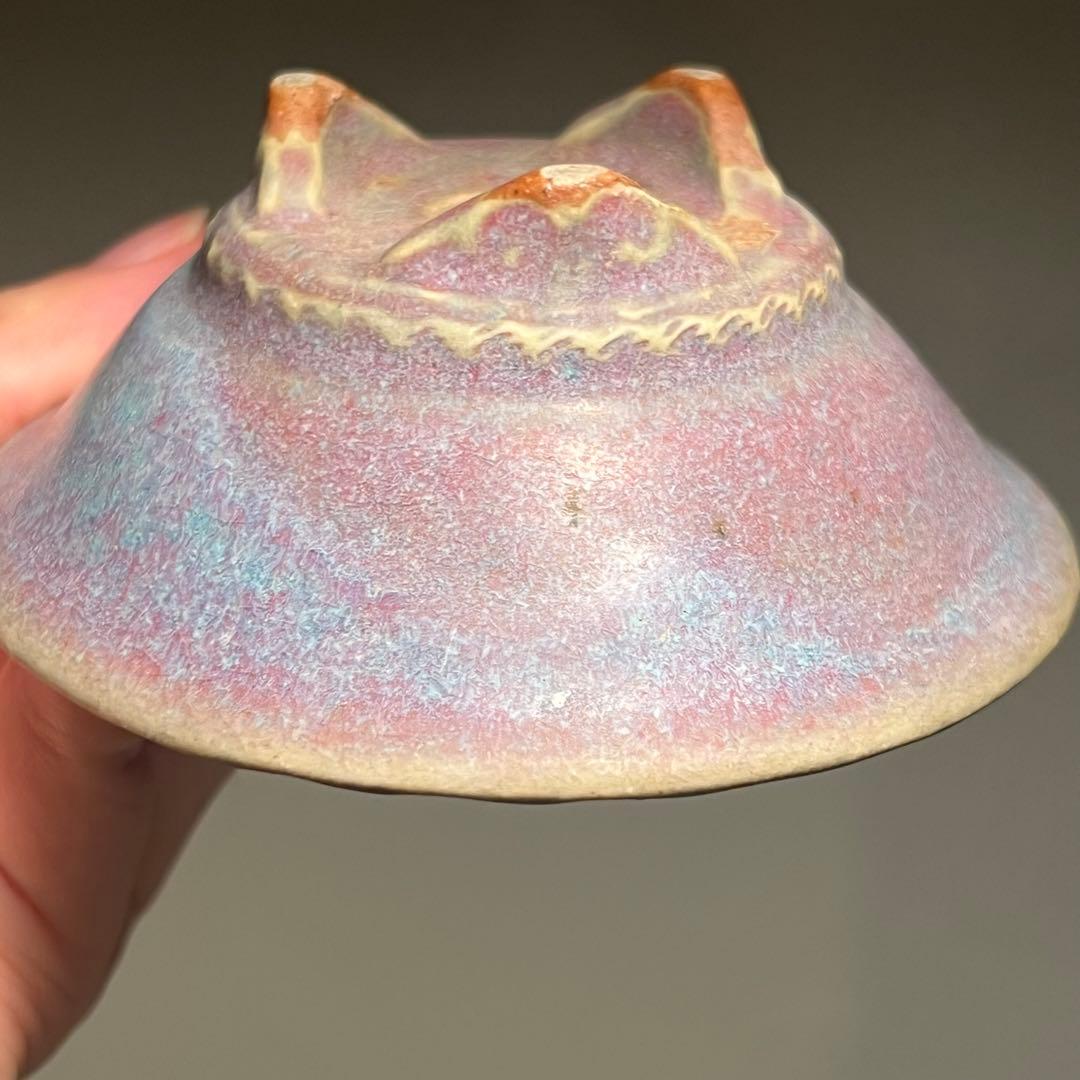 827.虹泉 紫釉釉反緣丸 盆栽鉢 植木鉢 10.3*3.6cm