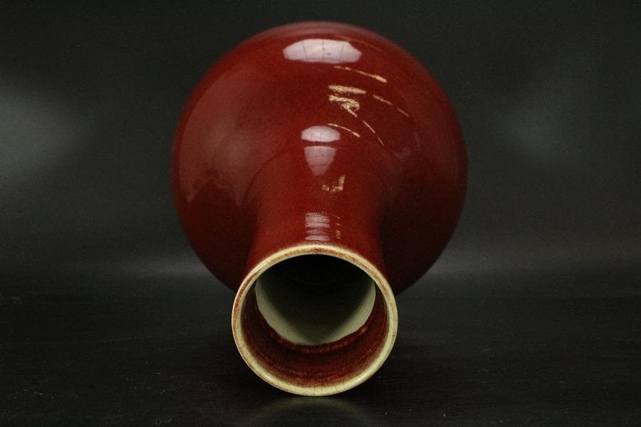 中国美術 釉裏紅 天球瓶 高36cm (HA367)