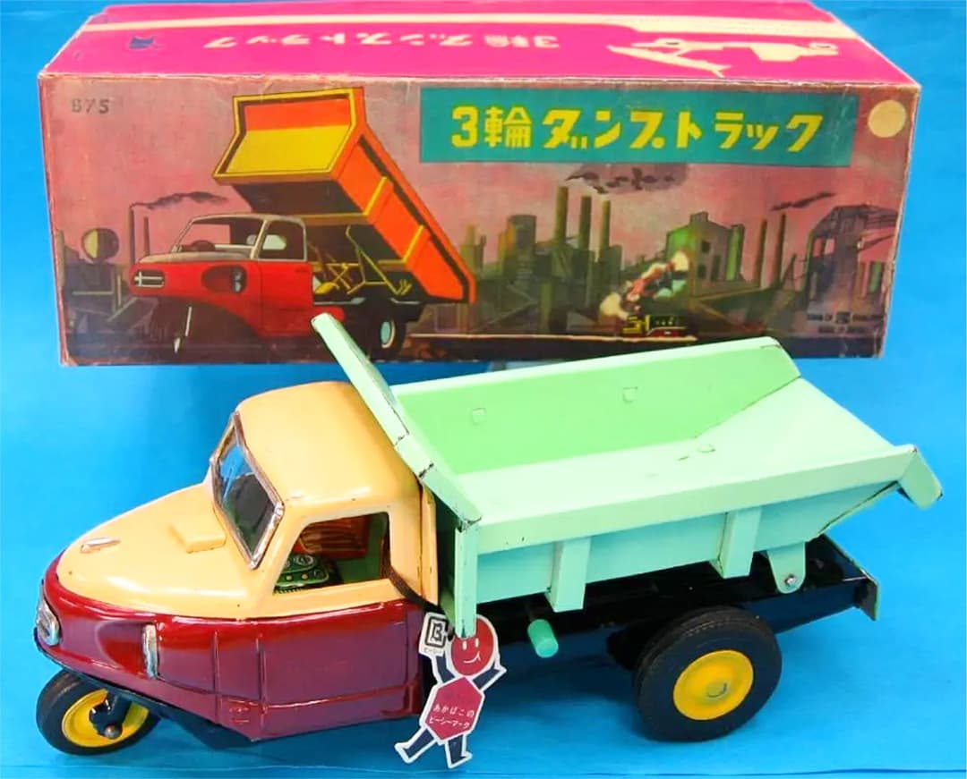 三菱 オート三輪   ダンプカー 昭和レトロ　ブリキ  玩具 　バンダイ