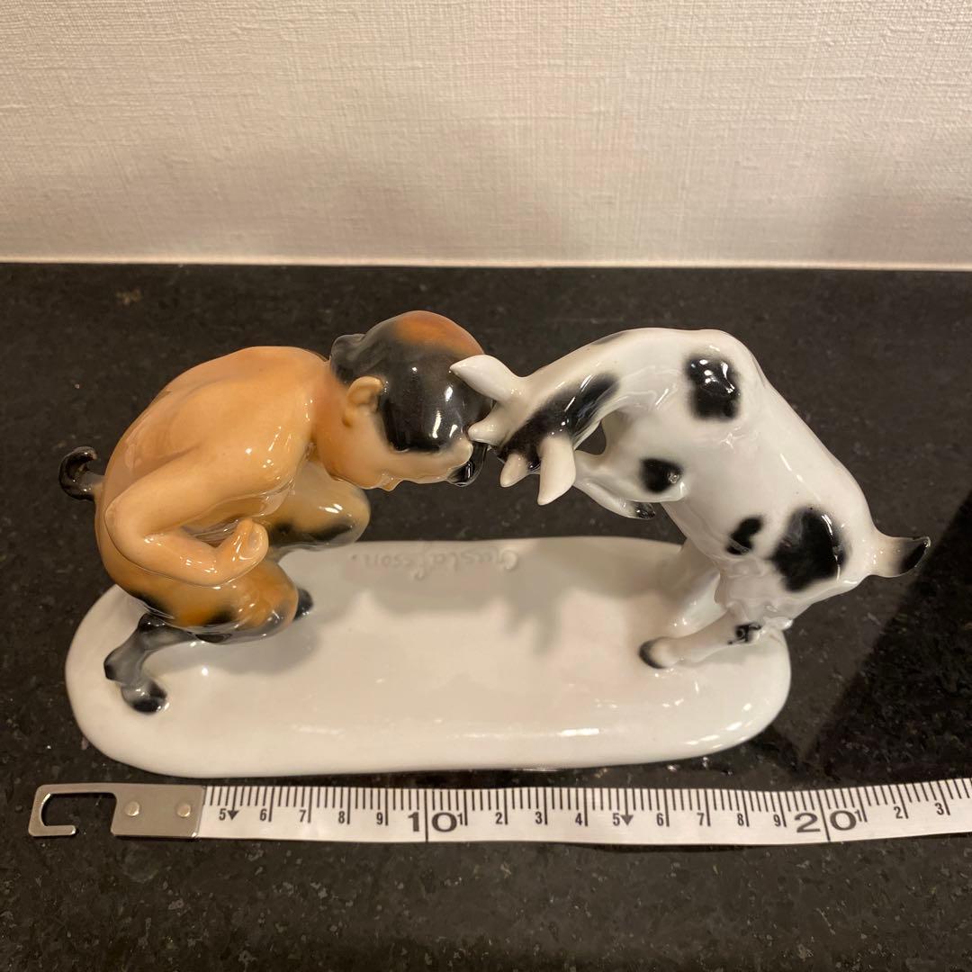 【一点物♡】「Gustafsson」と刻印　雄ヤギと角をぶつけ合う牧神の彫刻