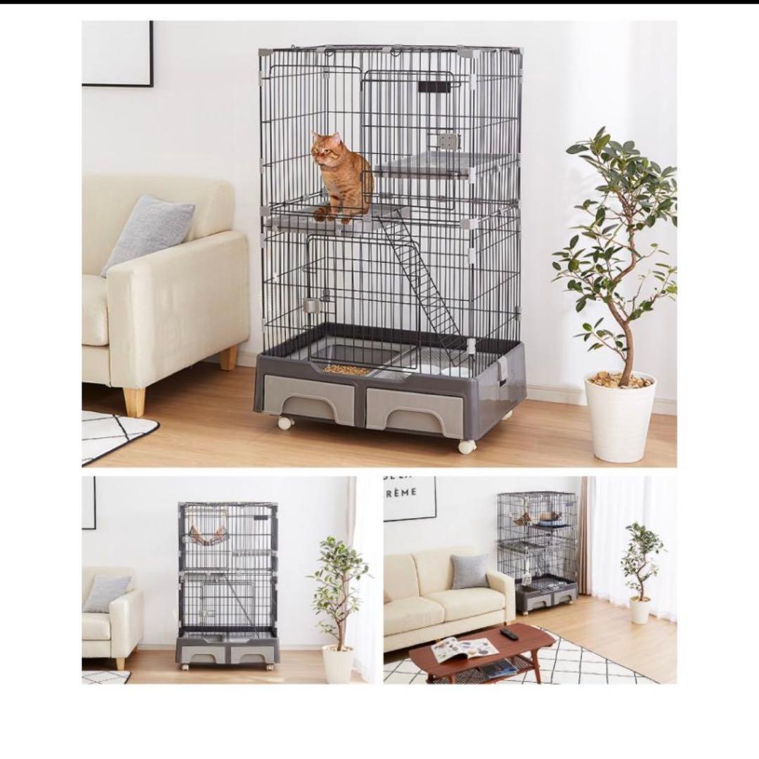 【ほぼ新品！】【おまけ付き！】白色 キャットケージ 2段
