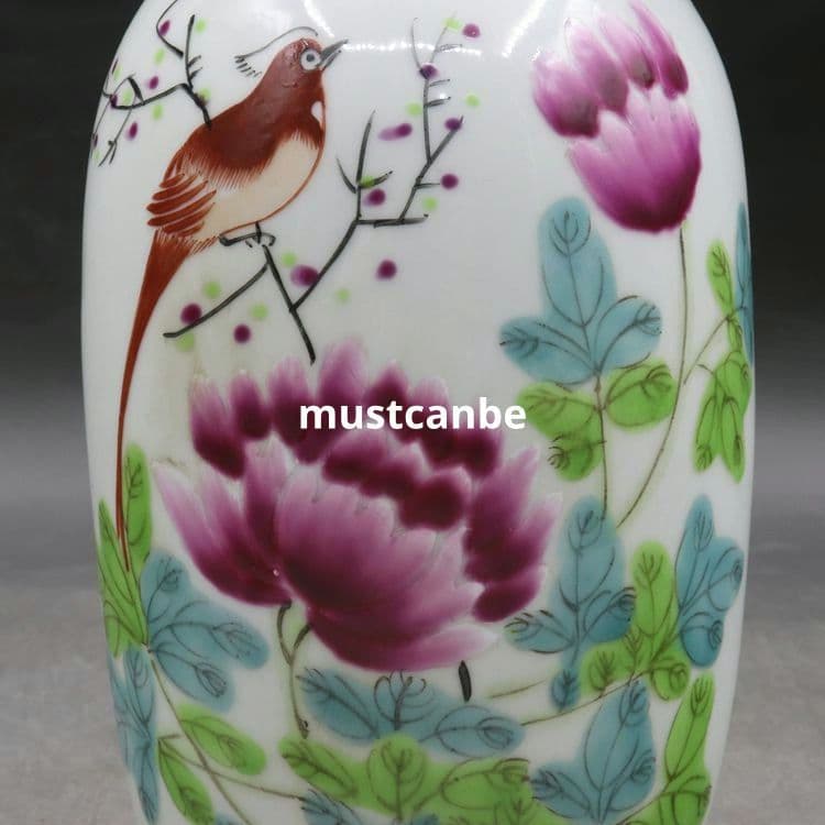 同治花鳥図両耳瓶 景徳鎮 陶磁器 装飾品 現代工芸品 美術品 置物