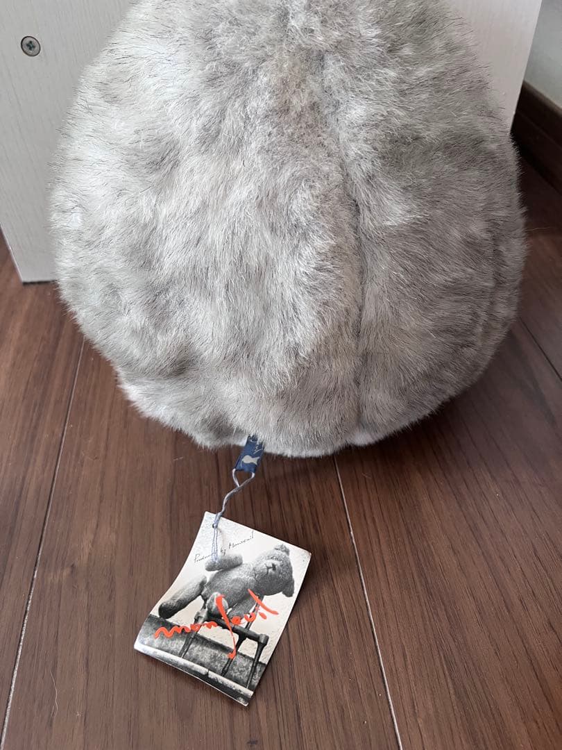 モンスイユ　ルイーズ フクロウぬいぐるみ＆竹籠　ふわふわ　ボア　グレー