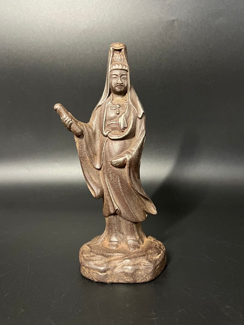 古い鉄製 観音菩薩立像／鋳鉄 仏像 在地信仰 古道具 ◎古美術庵々 アンティーク