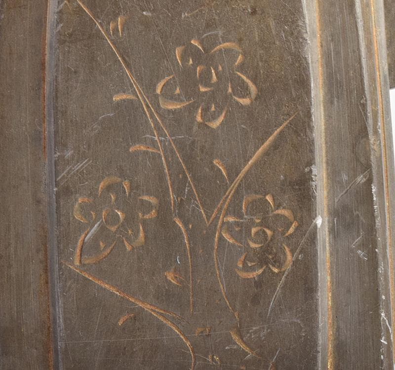 中国　古錫　漢詩花刻　執壷　水注　在銘　M　R4934