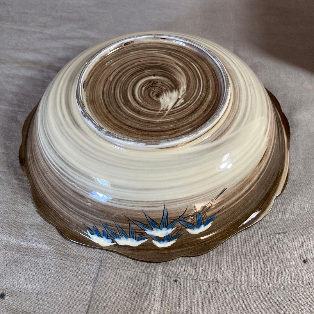 【横石臥牛】現川焼の伝統　重要無形文化財　十三代横石臥牛作　刷毛目雪持笹　鉢