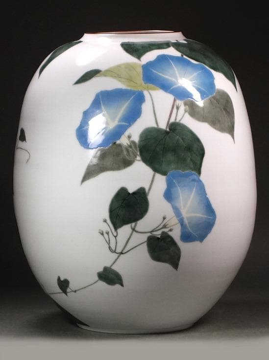 釉描色絵西洋朝顔文壷 高さ37cm 大壺 【堀内淳吾】秀逸作