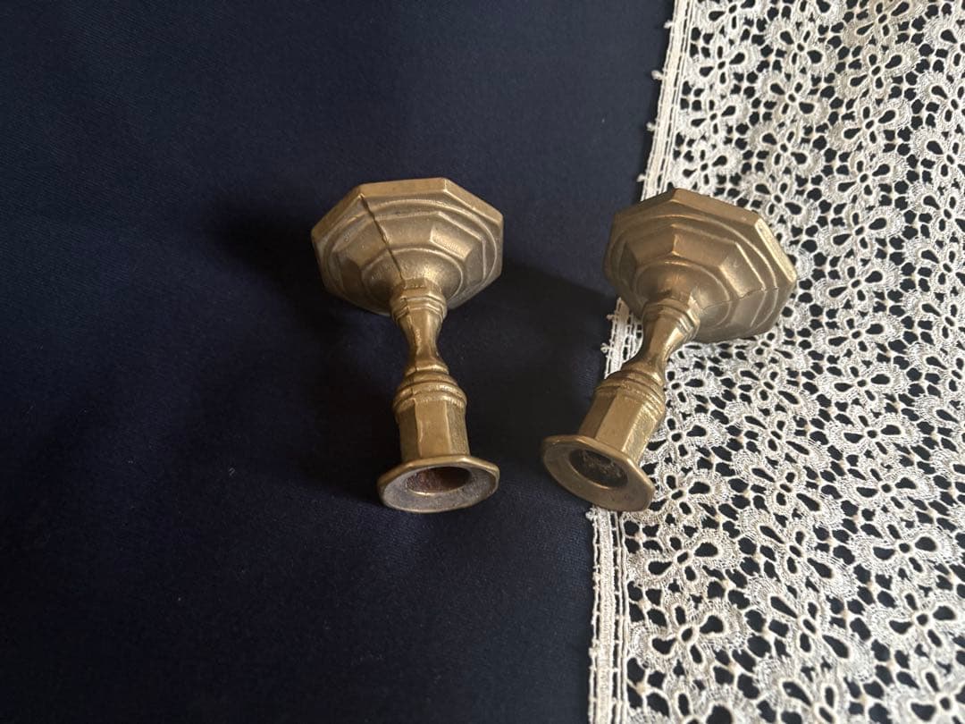 真鍮製 燭台 キャンドルスタンド ペア オクトゴナル フランス アンティーク