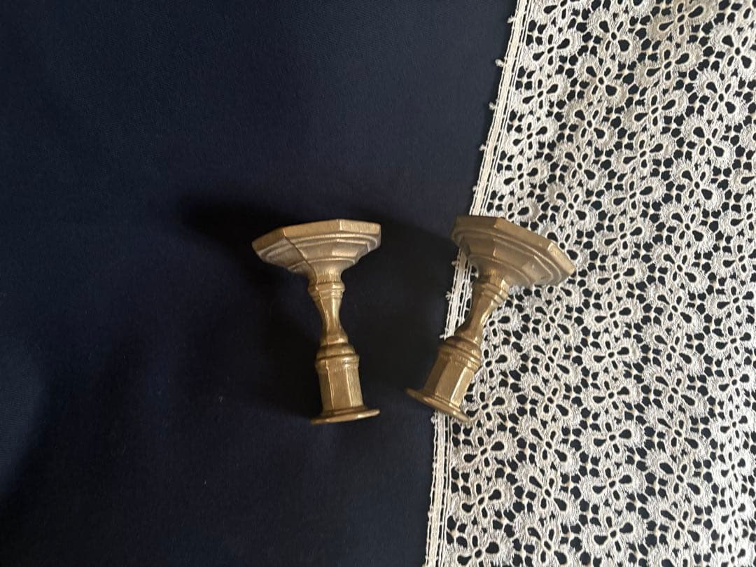 真鍮製 燭台 キャンドルスタンド ペア オクトゴナル フランス アンティーク