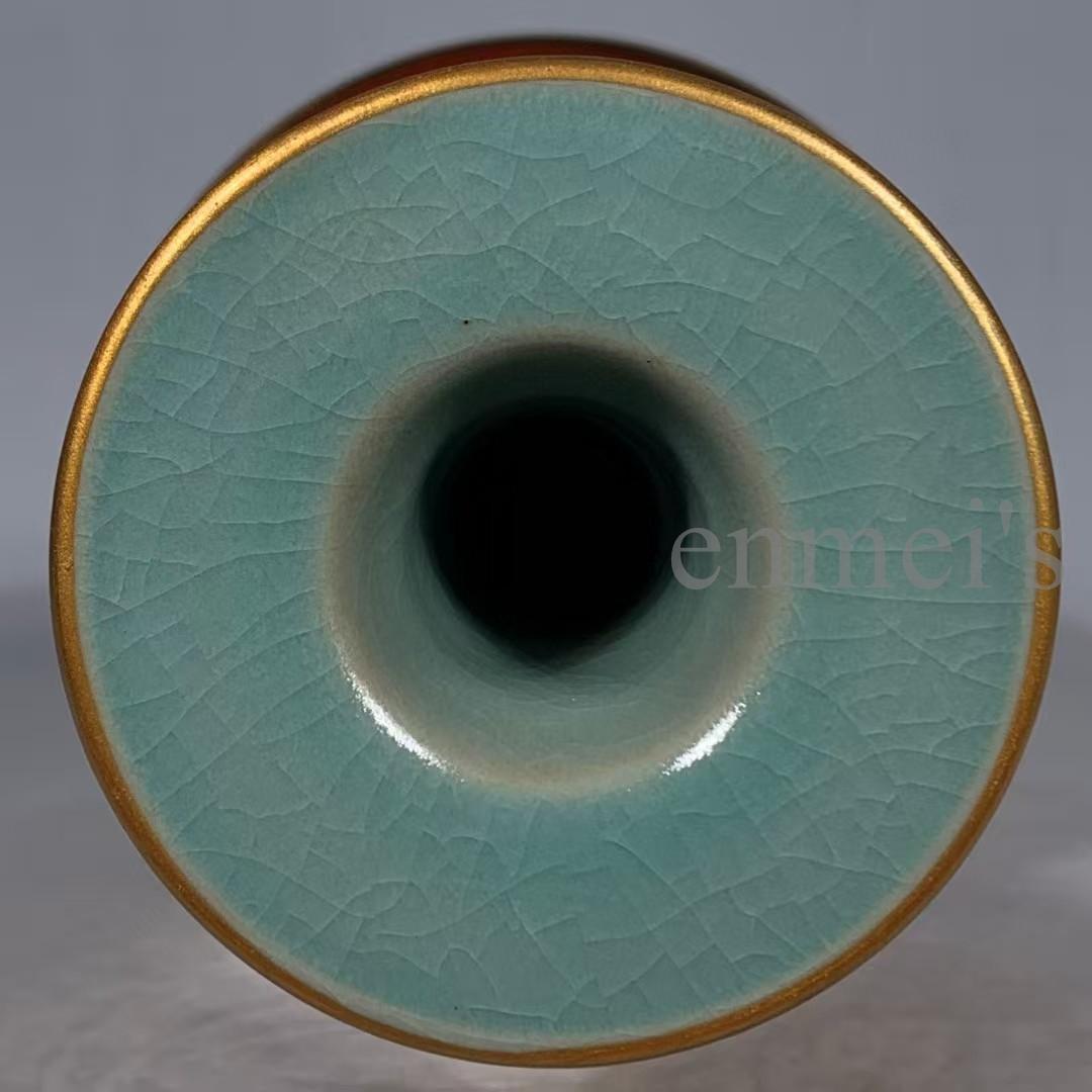 中国古美術・旧蔵宋汝窯・大漆彩繪人物對弈圖竹節瓶・彩絵・花瓶・陶磁器・文房置物