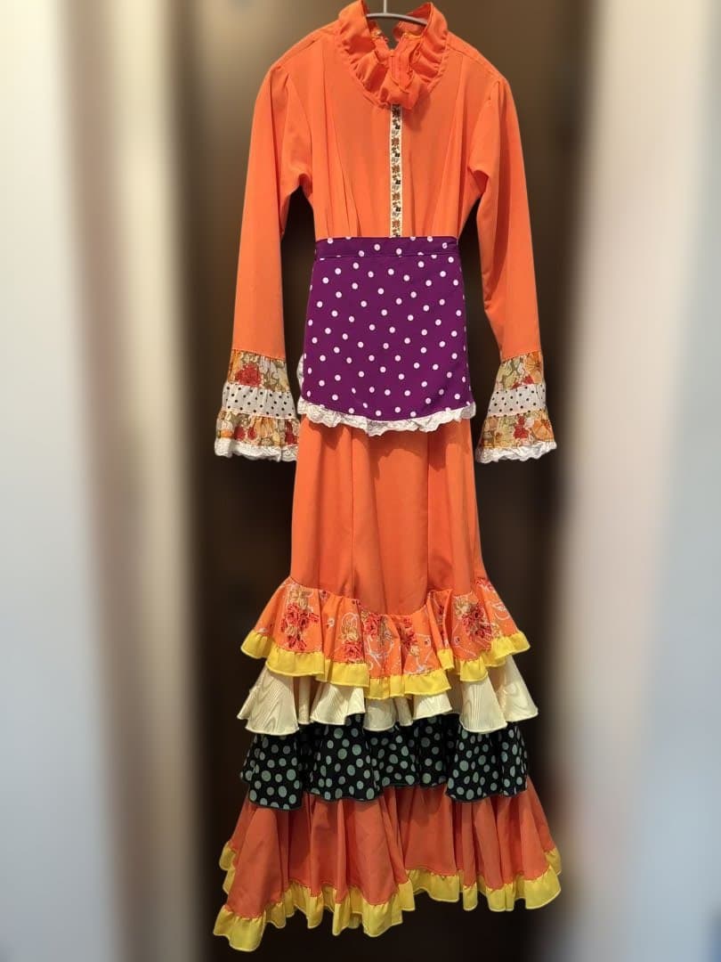 フラメンコドレス オレンジ 多層フリル