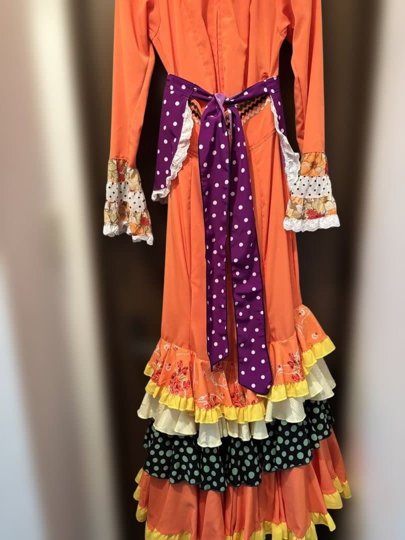 フラメンコドレス オレンジ 多層フリル
