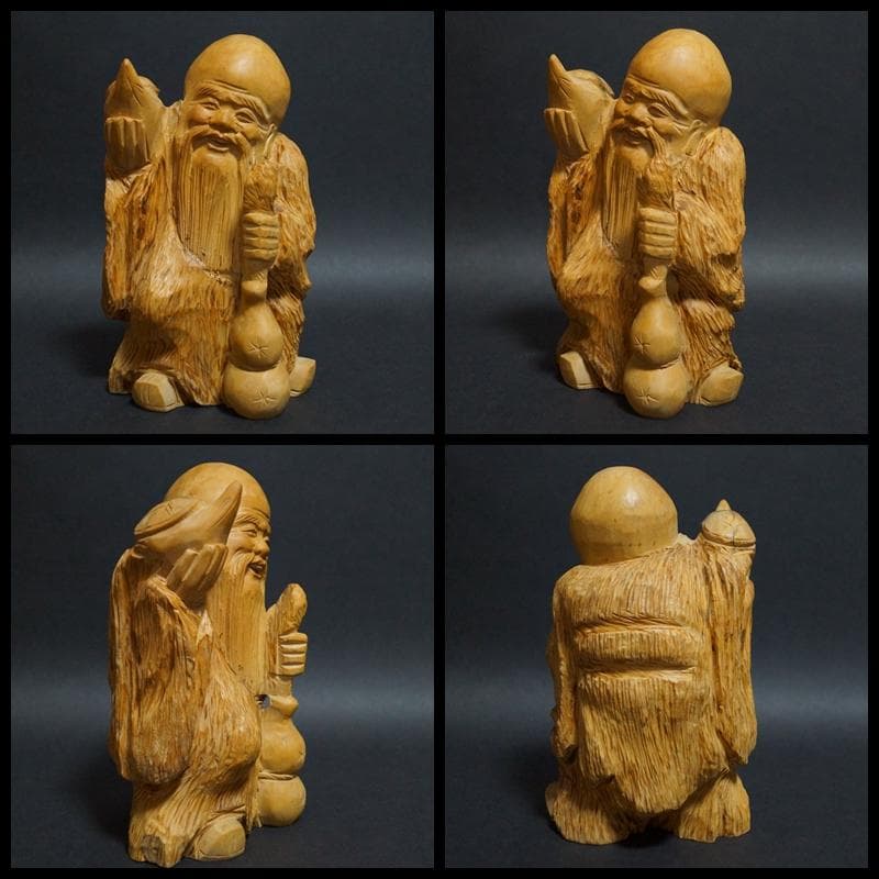 専用柘植細工彫り 一刀彫り『七福神』7体セット 荒彫り黄楊木縁起物総重4.8kg