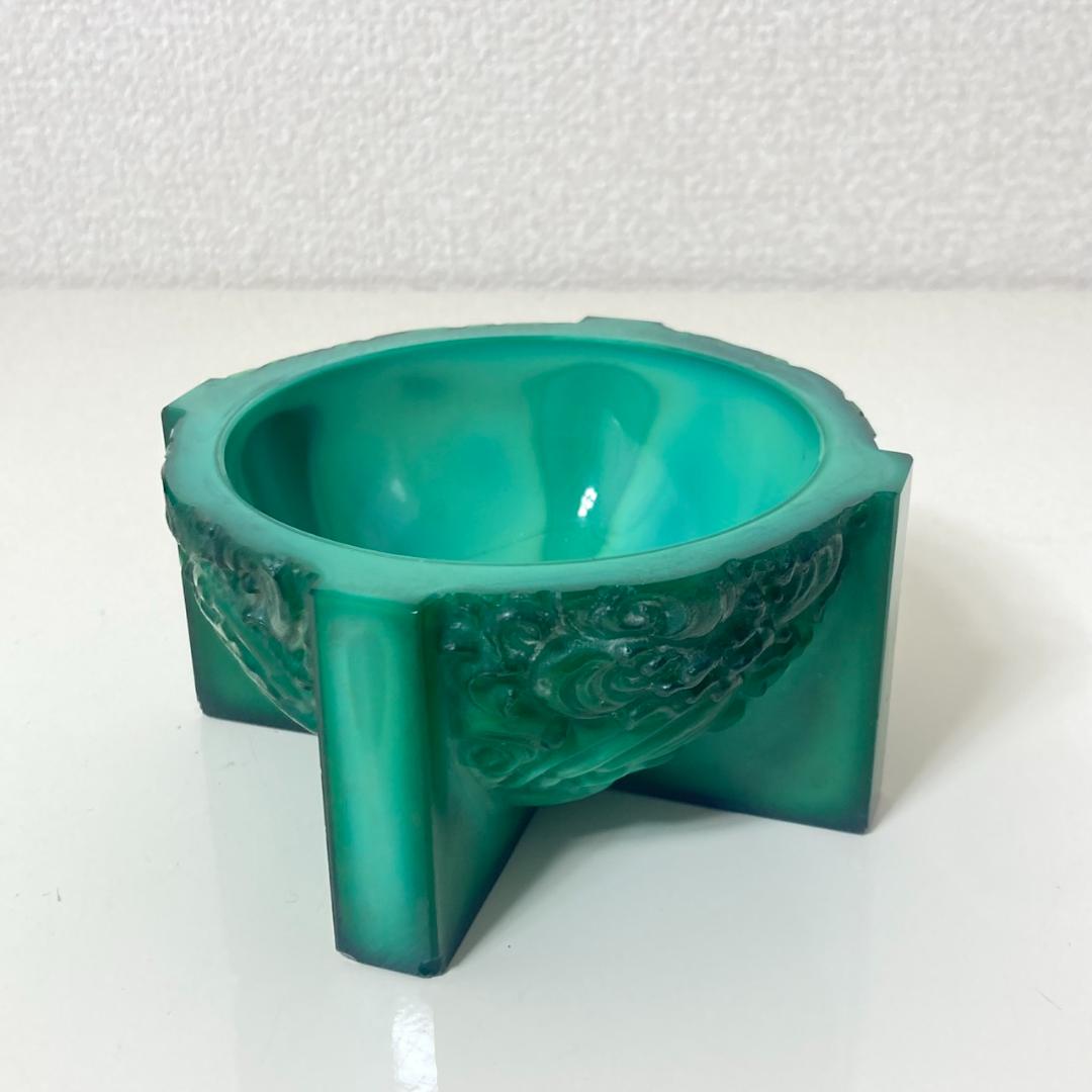 ▼岩城硝子　小柴外一　1940年　灰皿　小物入れ　練硝子　緑