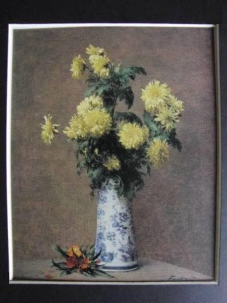 アンリ・ファンタン－ラトゥール、キクの花、希少な額装用画集より、新品高級額装付