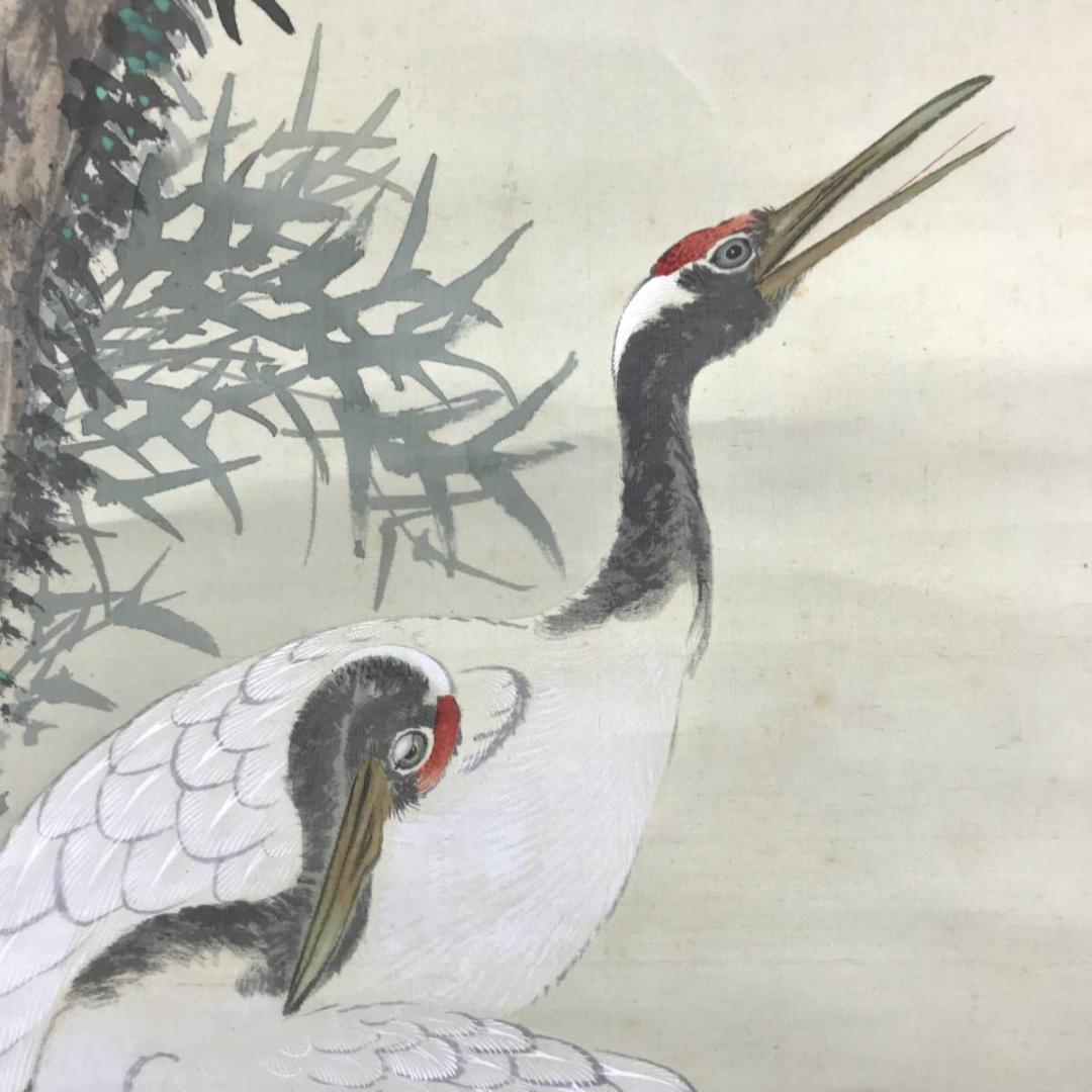 真作/山田秋坪/松鶴延齢図/松鶴図/祝事掛軸/正月掛軸/名家伝来/AE-192