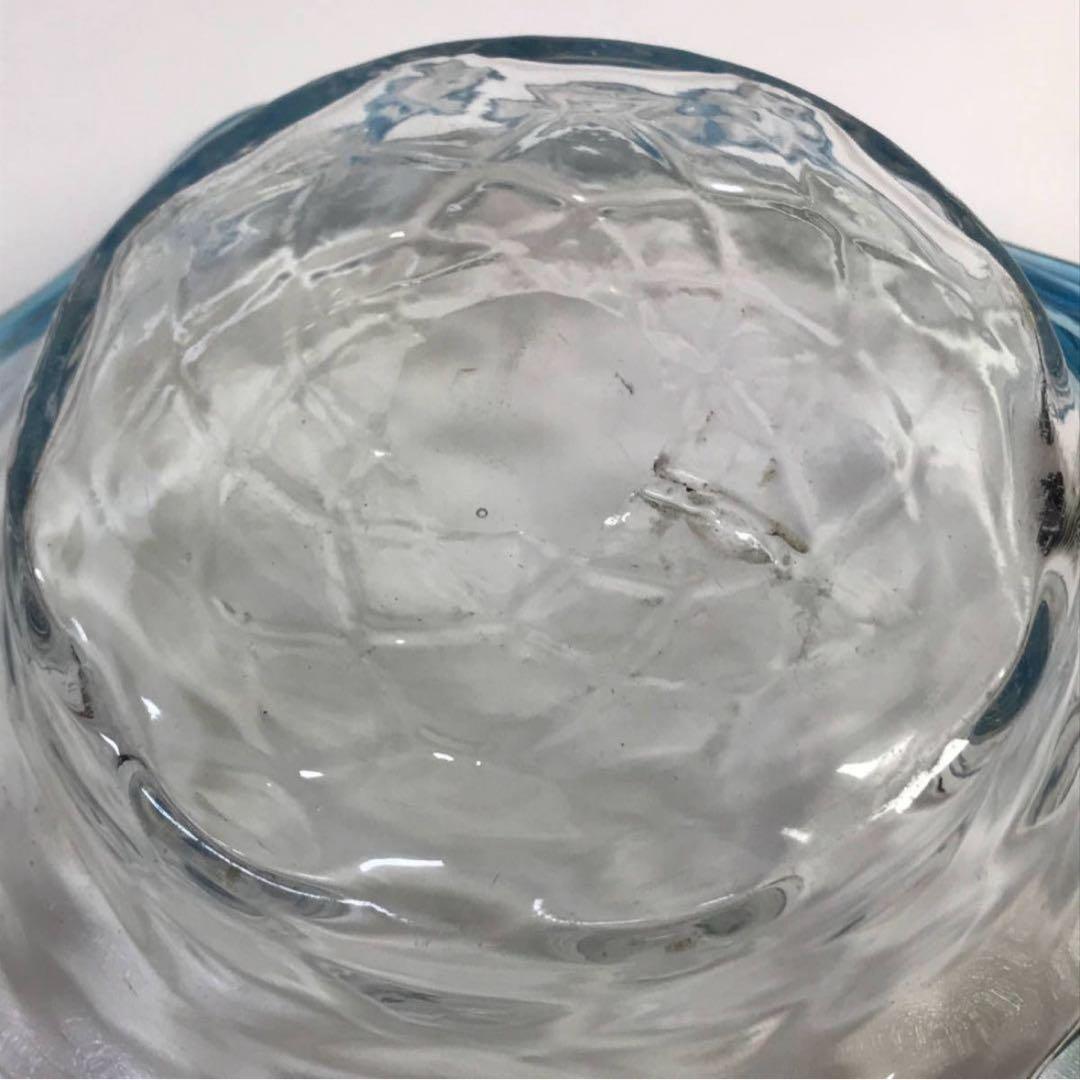 ★明治ガラス/和ガラス！綺麗な青縁鉢/気泡ガラス/氷ガラス★