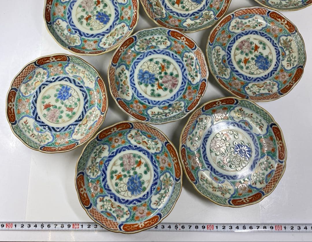 古伊万里　上手赤絵中皿10枚　幅約15.5㎝　東Y7-0312☆2Fトヒコ