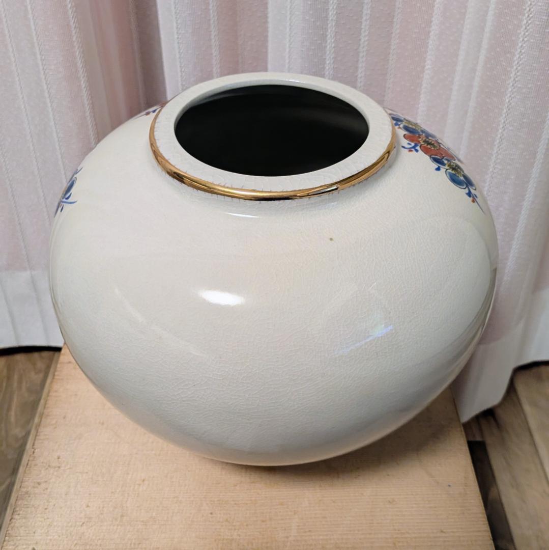 九谷焼 松寿堂 鷹・梅図 金彩 花生（花瓶）