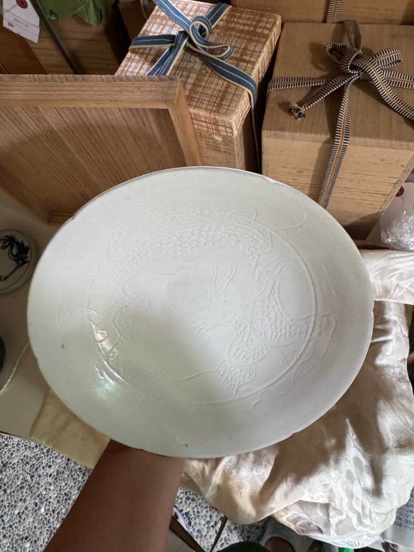 ‼️早速半額‼️リサイクルFORT‼️旧家から直送唐物③‼️中国の定窯龍文皿‼️状態極美品
