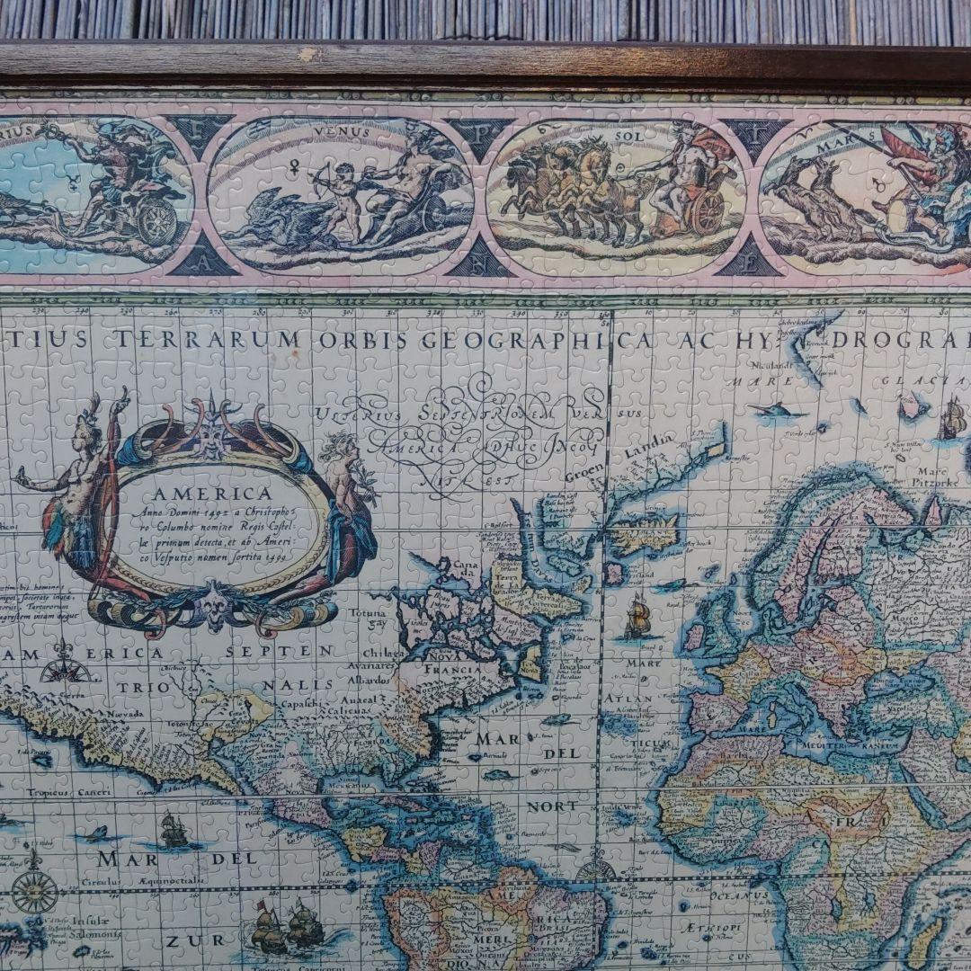 ジグソーパズル　中世世界地図　中古　額付き